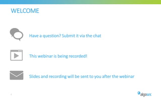WELCOME
Have a question? Submit it via the chat
This webinar is being recorded!
Slides and recording will be sent to you after the webinar
2
 