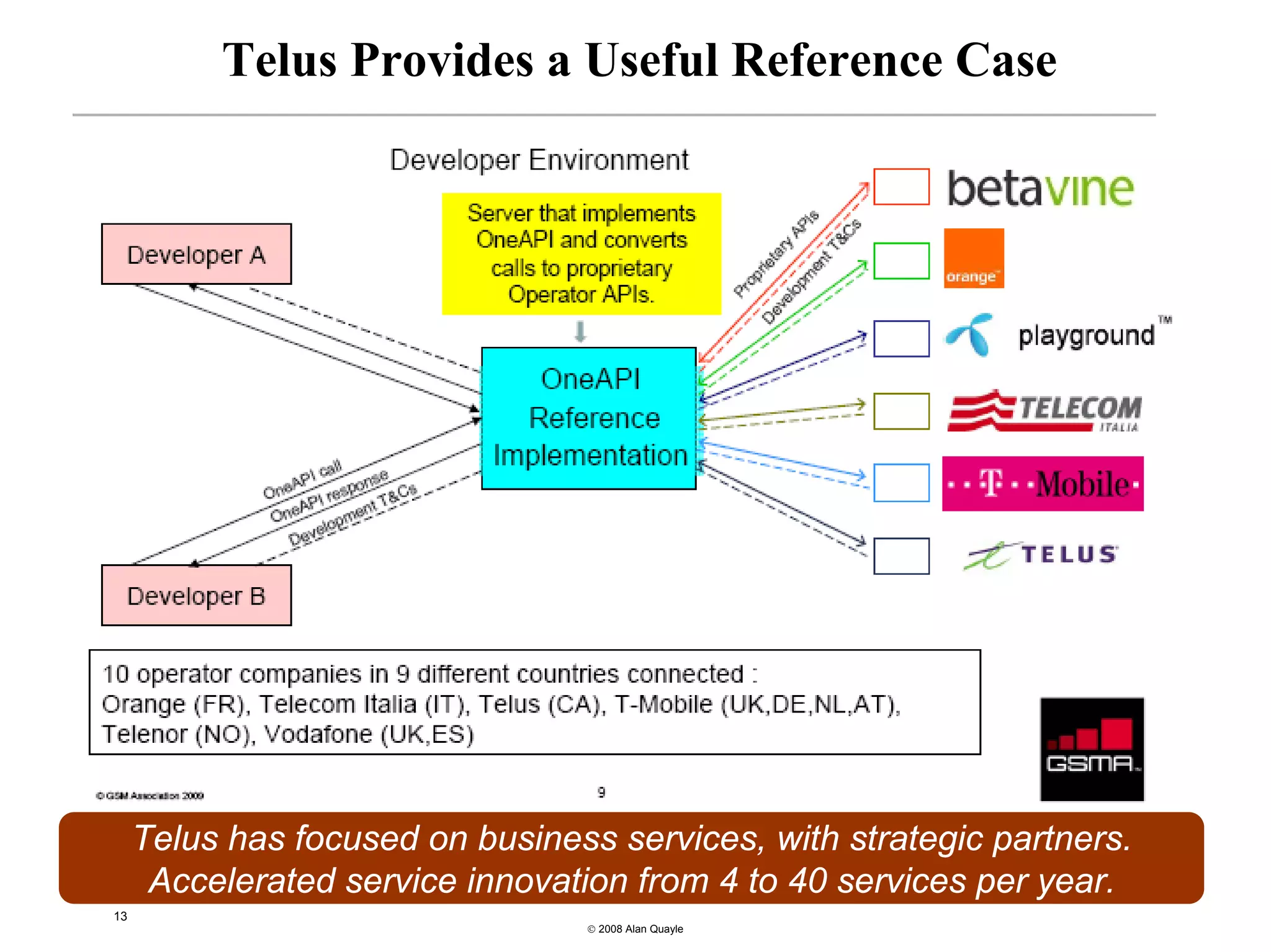 Telus Provides a Useful Reference Case




     Telus has focused on business services, with strategic partners.
      Accelerated service innovation from 4 to 40 services per year.
13
                                  © 2008 Alan Quayle
 