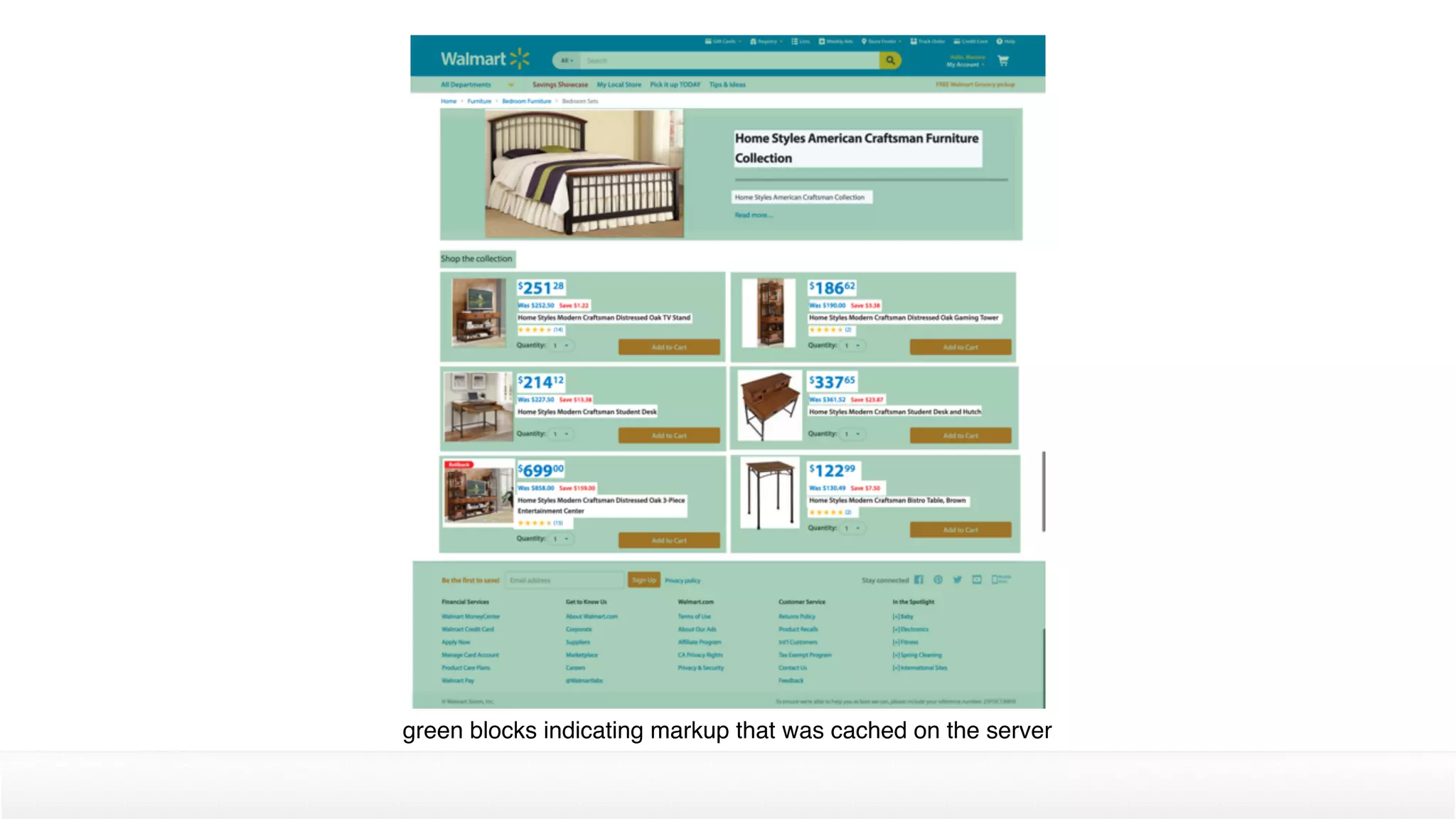 green blocks indicating markup that was cached on the server
 