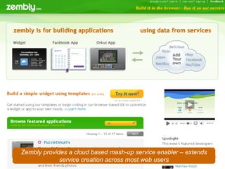 Zembly provides a cloud based mash-up service enabler – extends
11
             service creation across most web users
                            © 2008 Alan Quayle
 