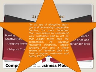 Components of Business ModelComponents of Business Model 14
Transaction Fee
Booking & Handling Fee
Adaptive Marketing Program
- Adaptive Promotion
- Adaptive Cross Selling
Sales
Gain between
the offer price and
the vendor price
2) Revenue Model
“In an age of disruptive start-
ups and diminishing competitive
barriers, it’s more important
than ever before to understand
your customers and to act on
that insight faster than the
competition. As Adaptive
Marketing illustrates, rapidly
applying even just a single
source of real-time data can
lead to happier customers and
better ROI.”
 