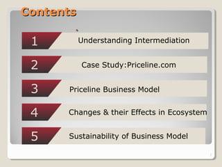 ContentsContents
2
1 Understanding Intermediation
2 Case Study:Priceline.com
3 Priceline Business Model
4 Changes & their Effects in Ecosystem
5 Sustainability of Business Model
 