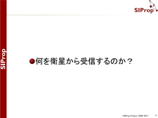 ©SIProp Project, 2006-2017 5
拡張例：ラズパイによるリモート受信
Raspberry Pi
RTL-SDR
（ソフトウェア
無線機）
窓サッシ用
ケーブル
Wi-Fi接続
SDR
ソフトウェア
防雨ケース
 