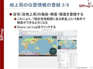 ©SIProp Project, 2006-2017 57
SDR-Radioの衛星に関する設定方法
地上局の位置情報を登録する
 