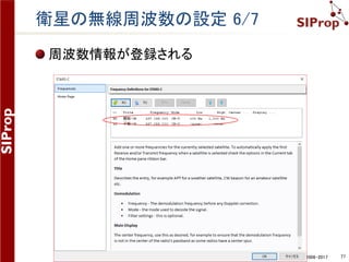 ©SIProp Project, 2006-2017 77
衛星の無線周波数の設定 4/7
周波数登録画面が表示される
[RX]をクリックする
 