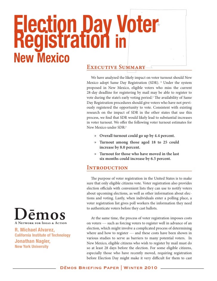Election Day Voter Registration in New Mexico