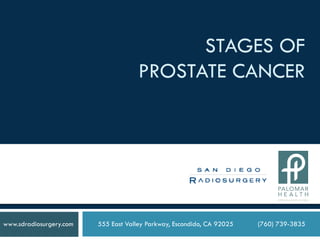 STAGES OF
PROSTATE CANCER
555 East Valley Parkway, Escondido, CA 92025 (760) 739-3835www.sdradiosurgery.com
 