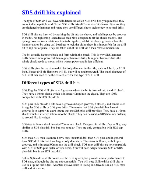 Sds Drill Bits Explained PDF