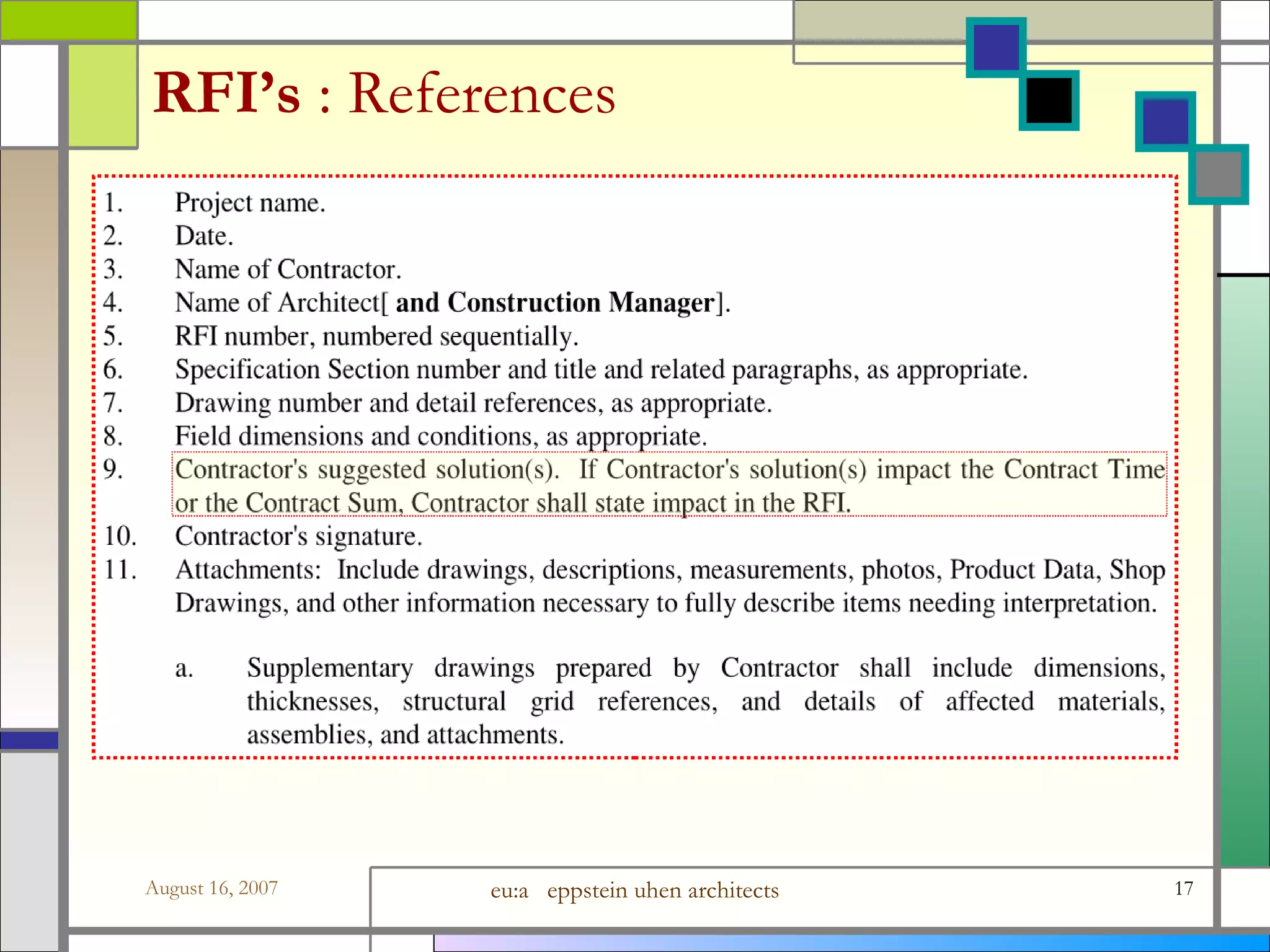 RFI’s  : References 