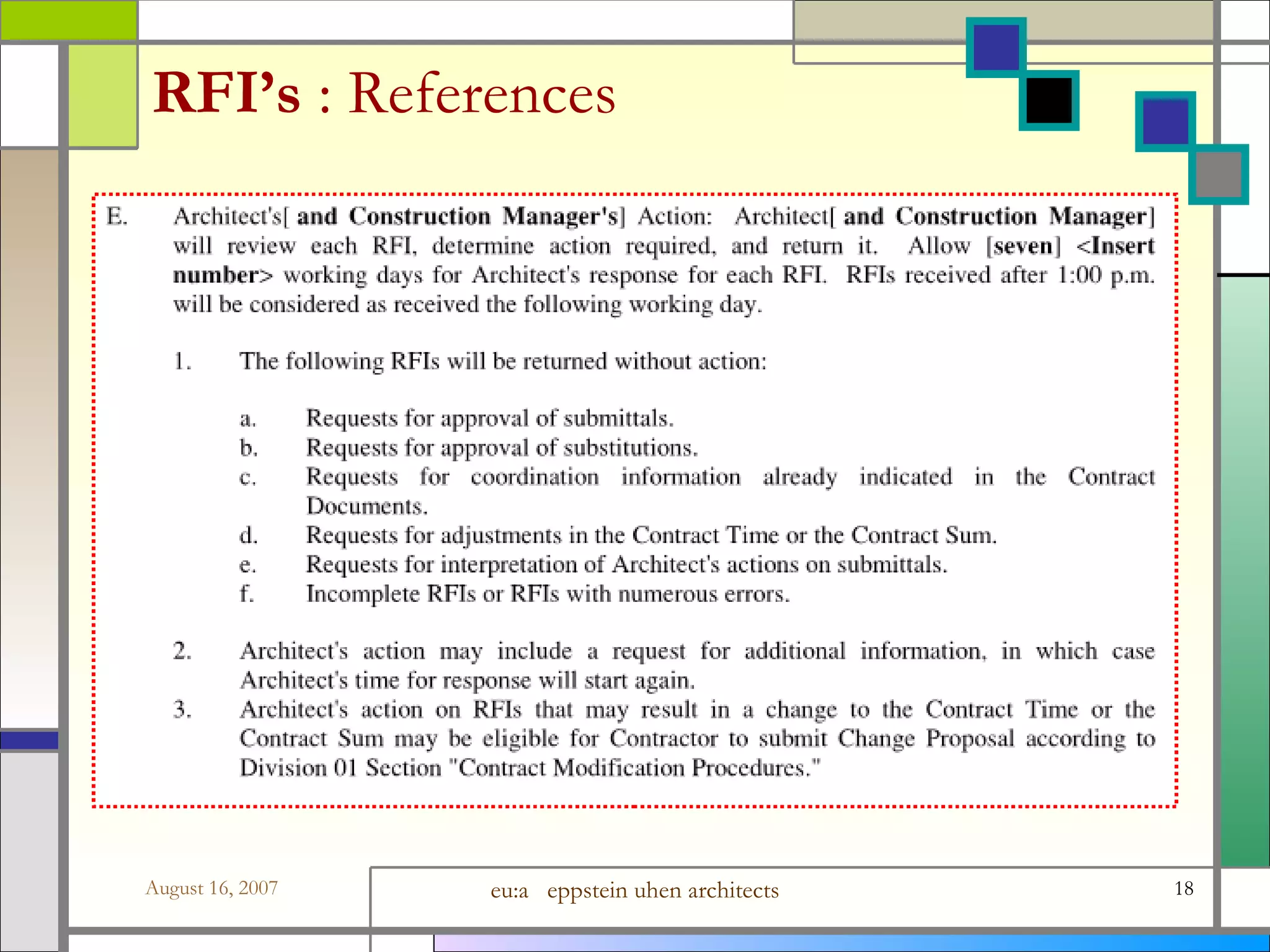 RFI’s  : References 