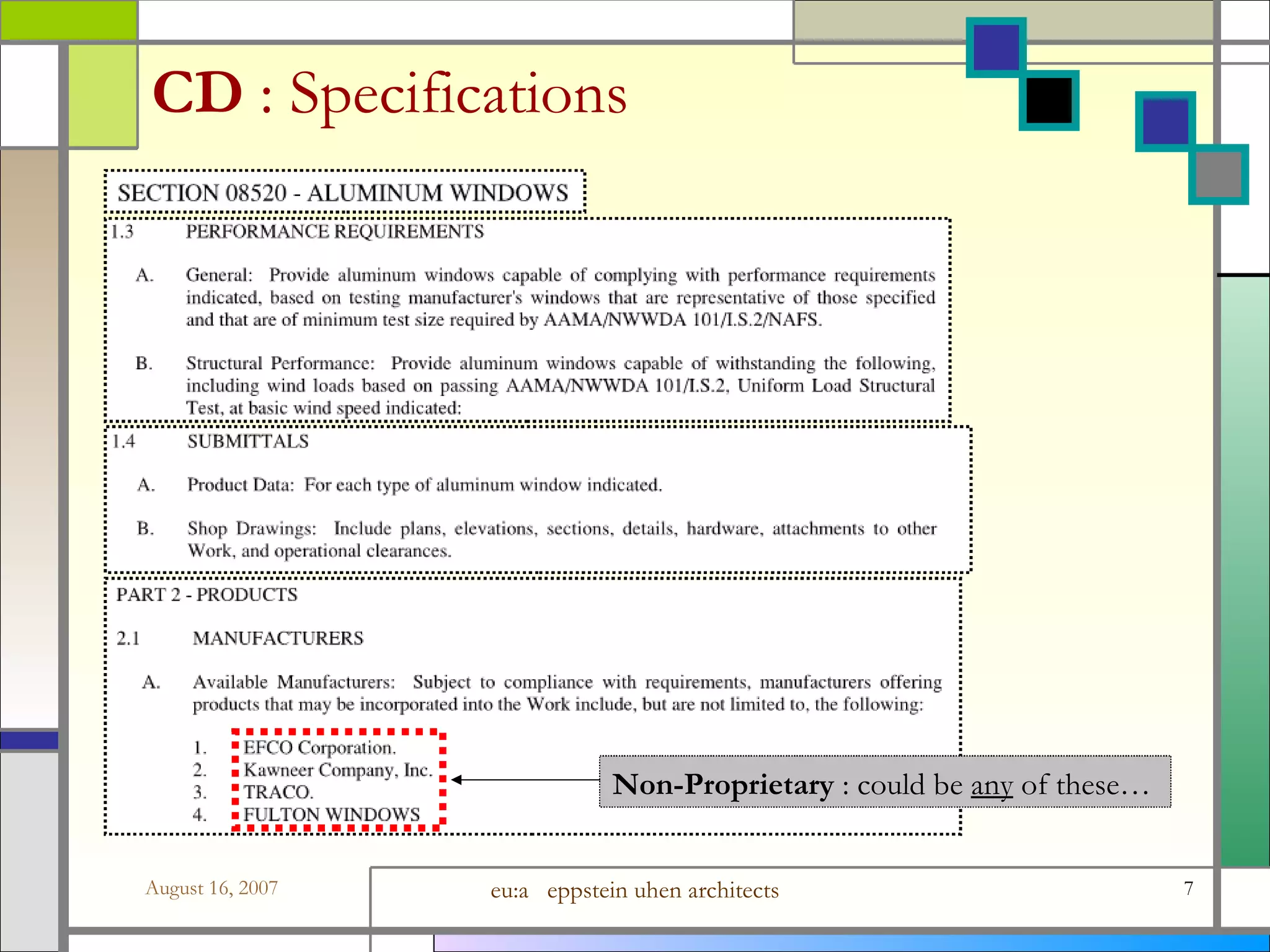 CD  : Specifications Non-Proprietary  : could be  any  of these… 