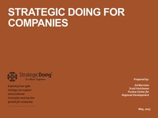 STRATEGIC DOING FOR
COMPANIES
Exploring	
  how	
  agile	
  
strategy	
  can	
  support	
  
and	
  accelerate	
  
innovation	
  and	
  top-­‐line	
  
growth	
  for	
  companies
May,	
  2015
Prepared	
  by:	
  
Ed	
  Morrison	
  
Scott	
  Hutcheson	
  
Purdue	
  Center	
  for	
  
Regional	
  Development	
  
 