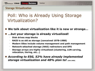 Poll: Who is Already Using Storage Virtualization?We talk about virtualization like it is new or strange…