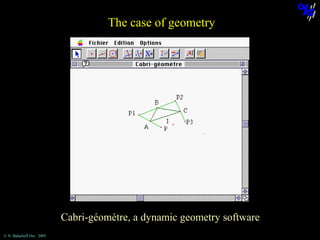 The case of geometry

Cabri-géomètre, a dynamic geometry software
© N. Balacheff Oct. 2005

 