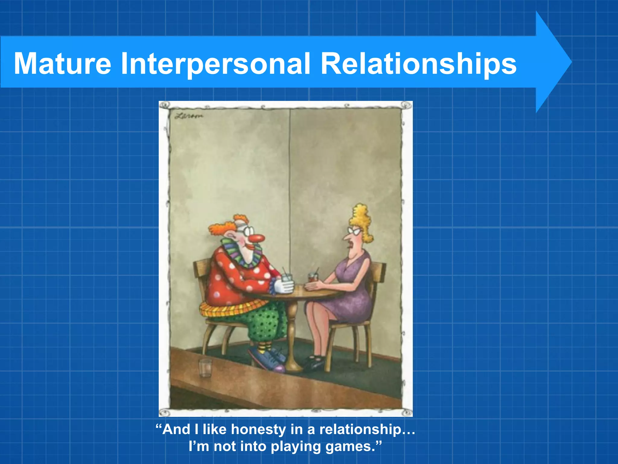 “And I like honesty in a relationship…
I’m not into playing games.”
Mature Interpersonal Relationships
 