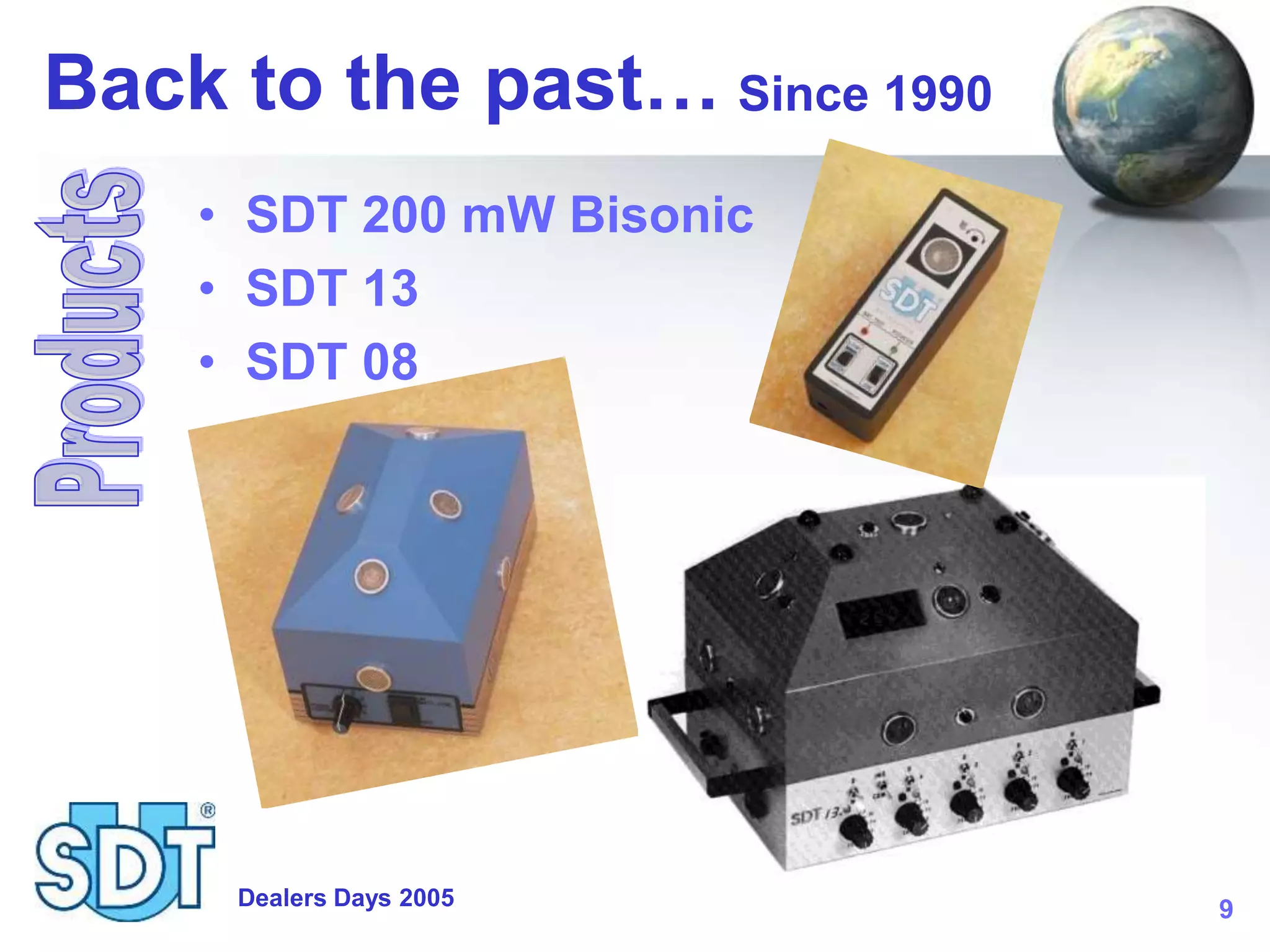 Dealers Days 2005 9
Back to the past…
• SDT 200 mW Bisonic
• SDT 13
• SDT 08
Since 1990
 