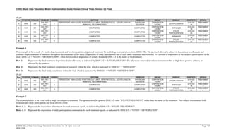 CDISC Study Data Tabulation Model Implementation Guide: Human Clinical Trials (Version 3.3 Final)
© 2018 Clinical Data Interchange Standards Consortium, Inc. All rights reserved Page 151
2018-11-20
ds.xpt
Row STUDYID DOMAIN USUBJID DSSEQ DSTERM DSDECOD DSCAT DSSCAT DSSTDTC EPOCH
1 XXX DS
XXX-767-
001
1
PERSISTENT HIGH-LEVEL POSITIVE CULTURES, PER PROTOCOL, LEVOFLOXACIN
REMOVAL RECOMMENDED
PHYSICIAN
DECISION
DISPOSITION
EVENT
LEVOFLOXACIN
2016-02-
15
TREATMENT
1
2 XXX DS
XXX-767-
001
2 COMPLETED COMPLETED
DISPOSITION
EVENT
ISONIAZID
2016-02-
15
TREATMENT
1
3 XXX DS
XXX-767-
001
3 COMPLETED COMPLETED
DISPOSITION
EVENT
STUDY
PARTICIPATION
2016-02-
25
TREATMENT
1
4 XXX DS
XXX-767-
001
4 COMPLETED COMPLETED
DISPOSITION
EVENT
ISONIAZID
2016-03-
14
TREATMENT
2
5 XXX DS
XXX-767-
001
5 COMPLETED COMPLETED
DISPOSITION
EVENT
STUDY
PARTICIPATION
2016-03-
24
TREATMENT
2
Example 6
This example is for a study of a multi-drug (isoniazid and levofloxacin) investigational treatment for multidrug-resistant tuberculosis (MDR-TB). The protocol allowed a subject to discontinue levofloxacin and
continue single treatment of isoniazid throughout the remainder of the study. Disposition of study participation and of each study treatment was collected. For records of disposition of the subject's participation in the
study DSSCAT = "STUDY PARTICIPATION", while for records of disposition of a study treatment DSSCAT is the name of the treatment.
Row 1: Represents the final treatment disposition for levofloxacin, as indicated by DSSCAT = "LEVOFLOXACIN". The physician removed levofloxacin treatment due to high-level positive cultures, as
allowed by the protocol.
Row 2: Represents the final treatment completion of isoniazid within the trial, which is indicated by DSSCAT = "ISONIAZID".
Row 3: Represents the final study completion within the trial, which is indicated by DSSCAT = "STUDY PARTICIPATION".
ds.xpt
Row STUDYID DOMAIN USUBJID DSSEQ DSTERM DSDECOD DSCAT DSSCAT DSSTDTC EPOCH
1 XXX DS
XXX-767-
001
1
PERSISTENT HIGH-LEVEL POSITIVE CULTURES, PER PROTOCOL, LEVOFLOXACIN
REMOVAL RECOMMENDED
PHYSICIAN
DECISION
DISPOSITION
EVENT
LEVOFLOXACIN
2016-02-
15
TREATMENT
1
2 XXX DS
XXX-767-
001
2 COMPLETED COMPLETED
DISPOSITION
EVENT
ISONIAZID
2016-03-
14
TREATMENT
2
3 XXX DS
XXX-767-
001
3 COMPLETED COMPLETED
DISPOSITION
EVENT
STUDY
PARTICIPATION
2016-03-
24
TREATMENT
2
Example 7
The example below is for a trial with a single investigative treatment. The sponsor used the generic DSSCAT value "STUDY TREATMENT" rather than the name of the treatment. This subject discontinued both
treatment and study participation due to an adverse event.
Rows 1, 3: Represent the disposition of treatment for each treatment epoch, as indicated by DSSCAT = "STUDY TREATMENT".
Rows 2, 4: Represent the disposition of study participation continuation for each treatment epoch, as indicated by DSSCAT = "STUDY PARTICIPATION".
 