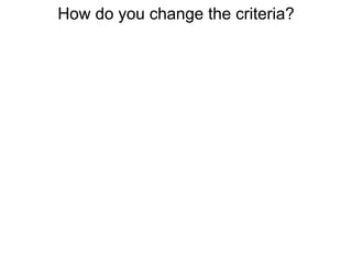 How do you change the criteria?
1) Confidence rating (Human study)
  Very sure   Sure   Uncertain Uncertain   Sure   Very sure




2) By changing value or probability (animal study)
 