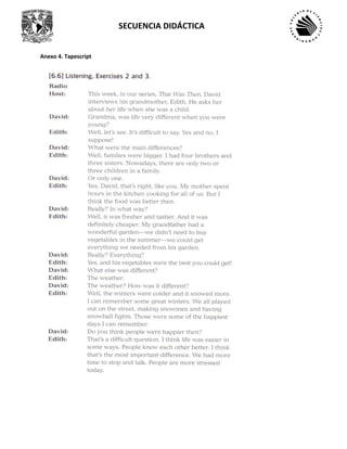 SECUENCIA DIDÁCTICA
Anexo 4. Tapescript
 