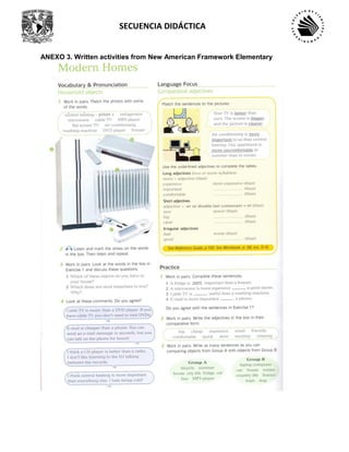SECUENCIA DIDÁCTICA
ANEXO 3. Written activities from New American Framework Elementary
 