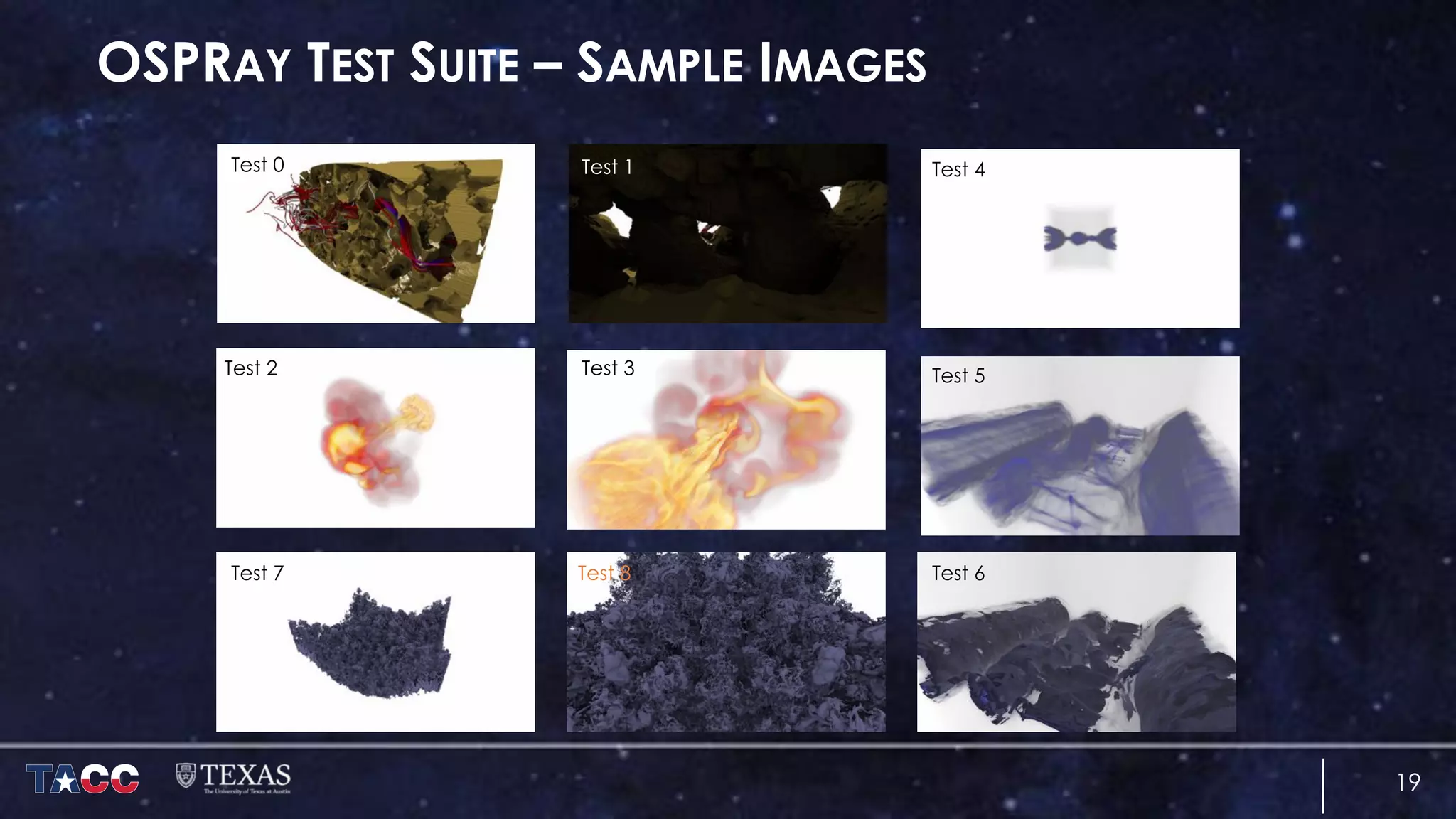 OSPRAY TEST SUITE – SAMPLE IMAGES
19
Test 0 Test 1 Test 4
Test 2 Test 3 Test 5
Test 6Test 7 Test 8
 