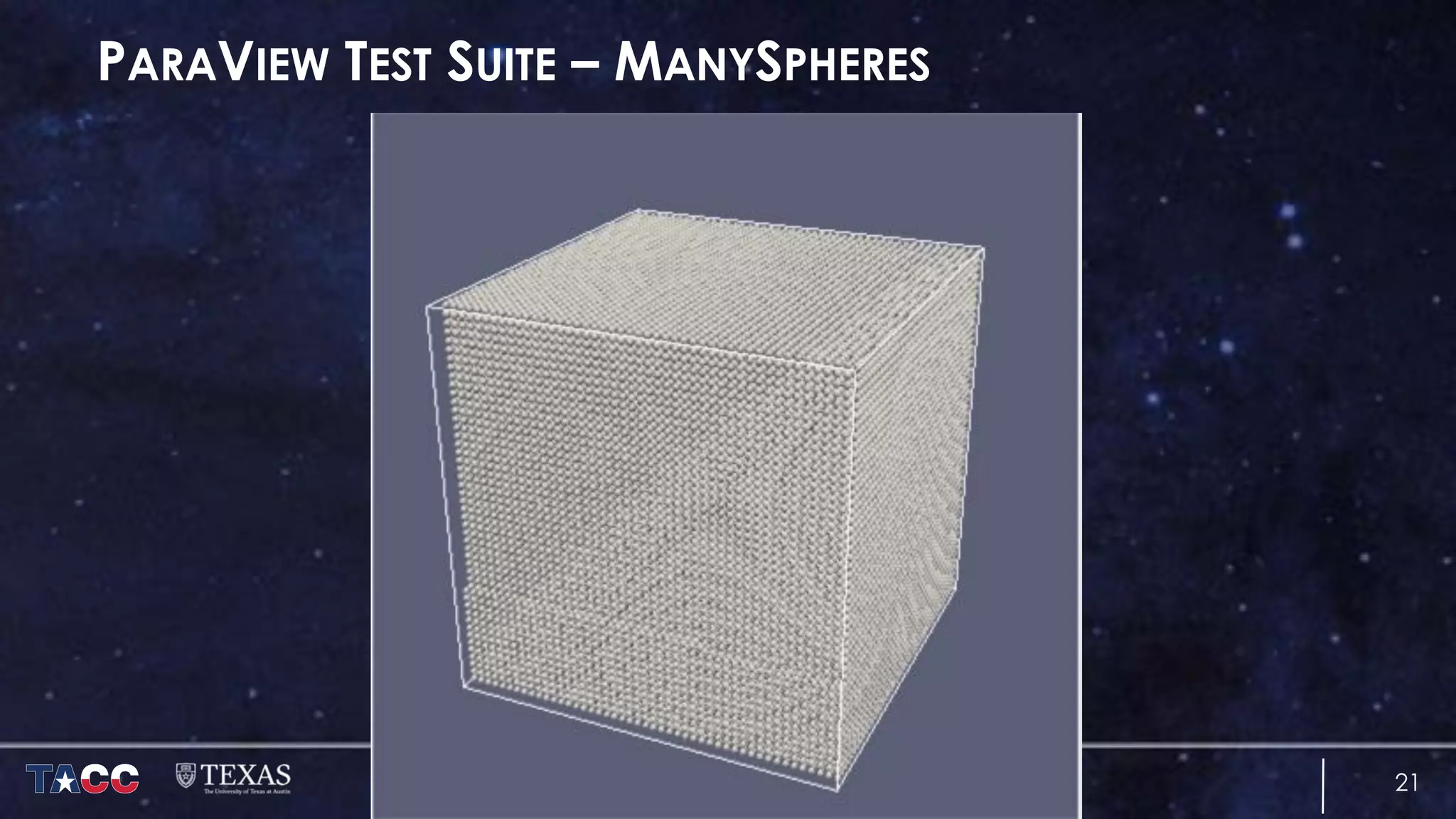 PARAVIEW TEST SUITE – MANYSPHERES
21
 