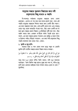 bex-im~jM‡Yi `vÔIqv‡Zi c×wZ 70
gvby‡li Aš—‡i mycÖfve we¯—v‡ii Rb¨ bex
im~jM‡Yi wKQy gva¨g I c×wZ
wb:m‡›`‡n me©cÖ_g gvby‡li Aš—‡ii Zvjv †Lvjv
cÖ‡qvRb| Gici †m c_ a‡i Zvi gv‡S cÖ‡ek Kiv| Avi GB
c×wZ gvby‡li Aš—i‡K wkKvi Kivi Rb¨ GKwU Zxi ¯^iƒc|
Gi Øviv Aš—i‡K big Kiv, †`vl-Î“wU †X‡K ivLv Ges AvQvo
†L‡q cov †_‡K Ae¨nwZ cvIqv hvq| Bnv Ggb GKwU ¸Y hv
Øviv `ª“Z Aš—‡i cÖfve we¯—vi I cÖwZwµqv m„wó Kiv hvq| Bnv
AR©b Kivi Rb¨ GKRb `vÔqx‡K me©`v m‡Pó n‡Z n‡e|
KviY, Gi Øviv Aš—‡i XyK‡Z cvi‡eb Ges myD”P I gnvb j¶¨
I D‡Ïk¨ ch©š— †cuŠQ‡Z cvi‡eb| Gi Rb¨ bex-im~j‡`i wKQy
c×wZ Aej¤^b Kiv †h‡Z c‡i| †hgb:
1. gyPwK I g„`y nvwm:
Lv‡`¨i gRv I ¯^v` †hgb jeY Qvov m¤¢e bv †Zgwb
gyPwK nvwm e¨ZxZ Aš—‡i cÖfve we¯—vi KivI Am¤¢e|
‫ﻦ‬‫ﻋ‬‫ِﻲ‬‫ﺑ‬‫ﹶ‬‫ﺃ‬‫ﺭ‬‫ﹶ‬‫ﺫ‬‫ﹶ‬‫ﻝ‬‫ﹶﺎ‬‫ﻗ‬‫ﹶ‬‫ﻝ‬‫ﹶﺎ‬‫ﻗ‬‫ﻲ‬ِ‫ﻟ‬‫ﻲ‬ِ‫ﺒ‬‫ﻨ‬‫ﺍﻟ‬‫ﱠﻰ‬‫ﻠ‬‫ﺻ‬‫ﻪ‬‫ﱠ‬‫ﻠ‬‫ﺍﻟ‬ِ‫ﻪ‬‫ﻴ‬‫ﹶ‬‫ﻠ‬‫ﻋ‬‫ﻢ‬‫ﱠ‬‫ﻠ‬‫ﺳ‬‫ﻭ‬:»‫ﹶﺎ‬‫ﻟ‬‫ﱠ‬‫ﻥ‬‫ﺮ‬ِ‫ﻘ‬‫ﺤ‬‫ﺗ‬‫ﻦ‬ِ‫ﻣ‬
ِ‫ﻑ‬‫ﻭ‬‫ﺮ‬‫ﻌ‬‫ﻤ‬‫ﹾ‬‫ﻟ‬‫ﺍ‬‫ﹰﺎ‬‫ﺌ‬‫ﻴ‬‫ﺷ‬‫ﻮ‬‫ﹶ‬‫ﻟ‬‫ﻭ‬‫ﹾ‬‫ﻥ‬‫ﹶ‬‫ﺃ‬‫ﹶﻰ‬‫ﻘ‬‫ﹾ‬‫ﻠ‬‫ﺗ‬‫ﻙ‬‫ﺎ‬‫ﺧ‬‫ﹶ‬‫ﺃ‬ٍ‫ﻪ‬‫ﺟ‬‫ﻮ‬ِ‫ﺑ‬ٍ‫ﻖ‬‫ﹾ‬‫ﻠ‬‫ﹶ‬‫ﻃ‬«.‫ﺭﻭﺍﻩ‬‫ﻣﺴﻠﻢ‬.
Avey hvi [] †_‡K ewY©Z wZwb e‡jb: bex [] Avgv‡K
e‡j‡Qb: Òfvj wRwbm Aí n‡jI Zz”Q g‡b Ki bv, hw`I g„`y
nvwm Øviv †Zvgvi fvB‡qi mv‡_ mv¶vr KivI †nvK bv †Kb|Ó
[gymwjg]
 