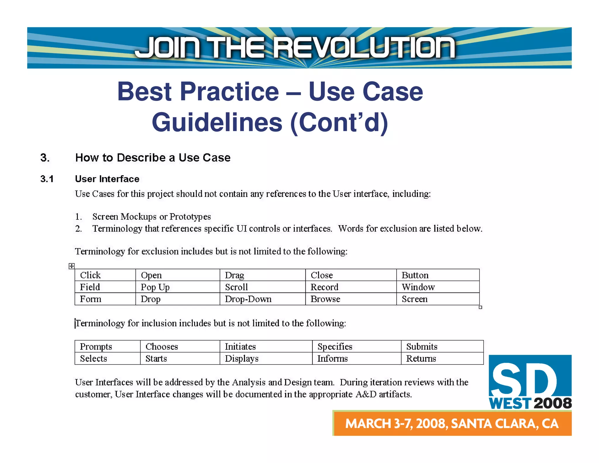 Best Practice – Use Case
  Guidelines (Cont’d)
 