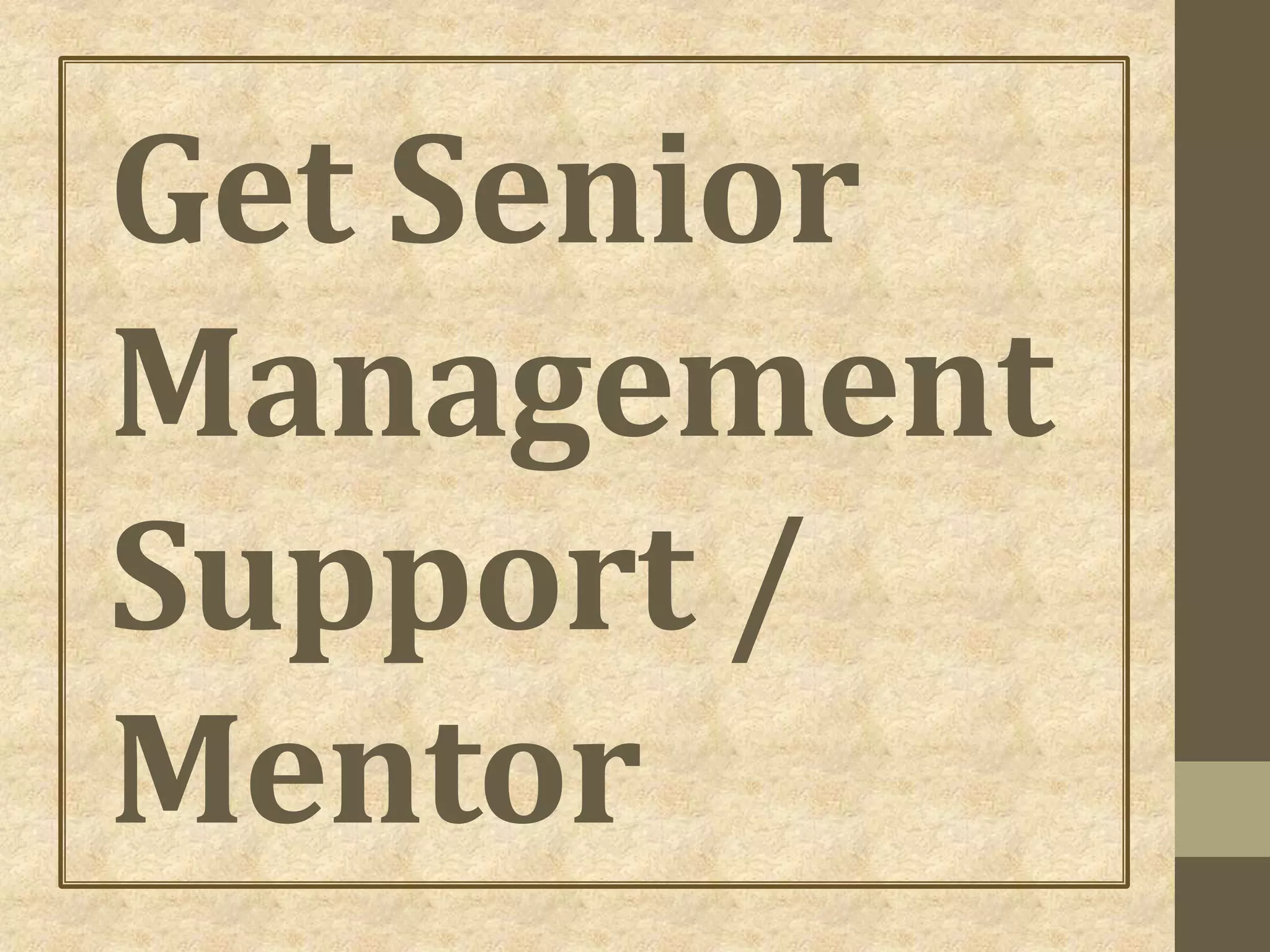 Get Senior
Management
Support /
Mentor
 