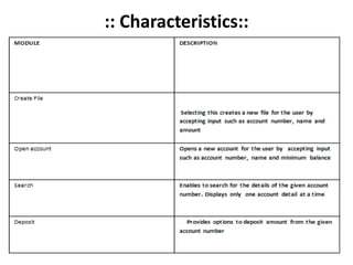 :: Characteristics::
 