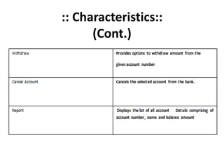 :: Characteristics::
(Cont.)
 