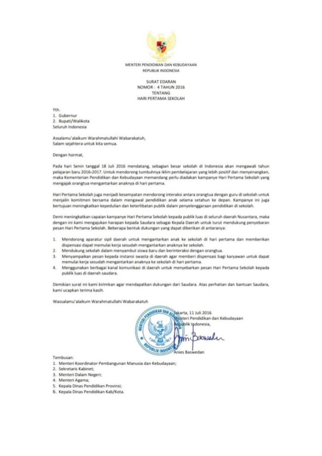 Surat Edaran Mendikbud Ri Nomor 4 Tahun 2016