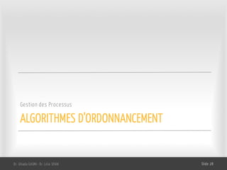 ALGORITHMES D’ORDONNANCEMENT
Gestion des Processus
Dr. Ghada GASMI- Dr. Lilia SFAXI Slide 28
 
