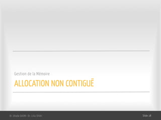 ALLOCATION NON CONTIGUË
Gestion de la Mémoire
Dr. Ghada GASMI- Dr. Lilia SFAXI Slide 18
 