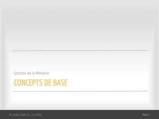 CONCEPTS DE BASE
Gestion de la Mémoire
Dr. Ghada GASMI- Dr. Lilia SFAXI Slide 2
 