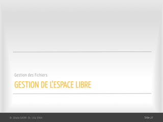 GESTION DE L’ESPACE LIBRE
Gestion des Fichiers
Dr. Ghada GASMI- Dr. Lilia SFAXI Slide 27
 