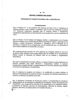 Ventanilla Única Ecuatoriana para el Comercio Exterior  Decreto 285