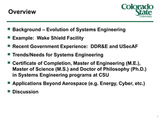 Overview


Background – Evolution of Systems Engineering



Example: Wake Shield Facility



Recent Government Experien...
