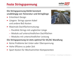 Führende Produktgarantien
25 Jahre Garantie auf Leistungsoptimierer
12 Jahre Garantie auf Wechselrichter
̶ SolarEdge GARANTIE P L U S · 20

̶ SolarEdge GARANTIE P L U S · 25

http://www.solaredge.de/groups/de/service/warranty

©2013 SolarEdge

| 11

 