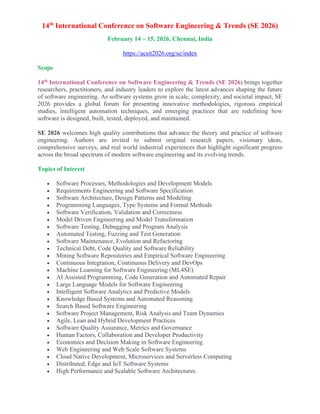 14th International Conference on Software Engineering & Trends (SE 2026 ...