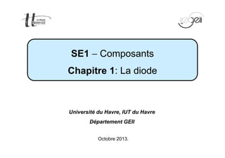 Page 6/160 
SE1 - Composants 
Chapitre 1: La diode 
Université du Havre, IUT du Havre 
Département GEII 
Octobre 2013. 
 