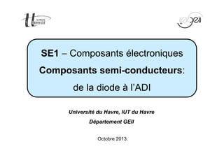 Page 1/160 
SE1 - Composants électroniques 
Composants semi-conducteurs: 
de la diode à l’ADI 
Université du Havre, IUT du Havre 
Département GEII 
Octobre 2013. 
 