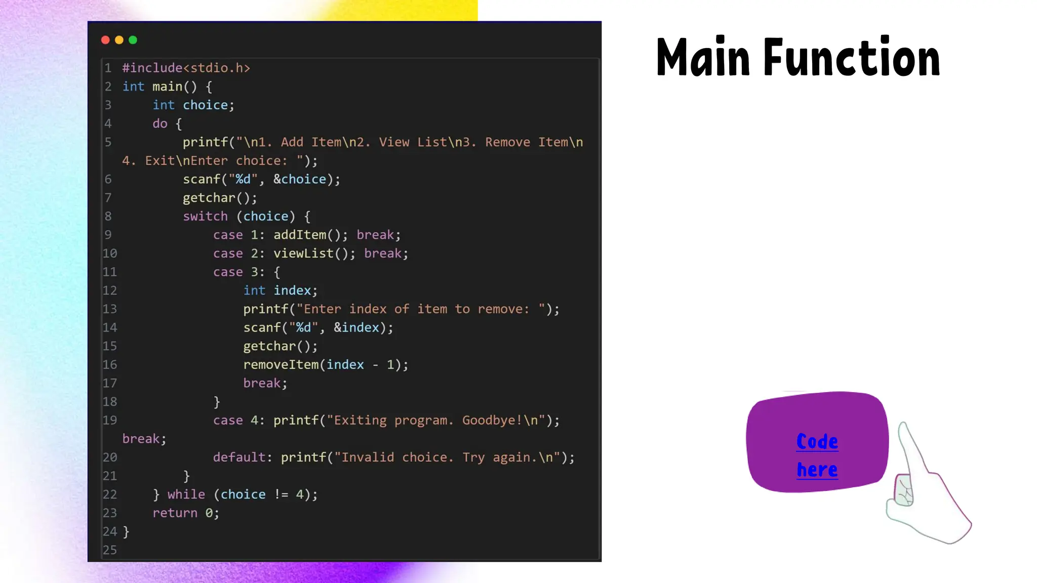 Code here Main Function 