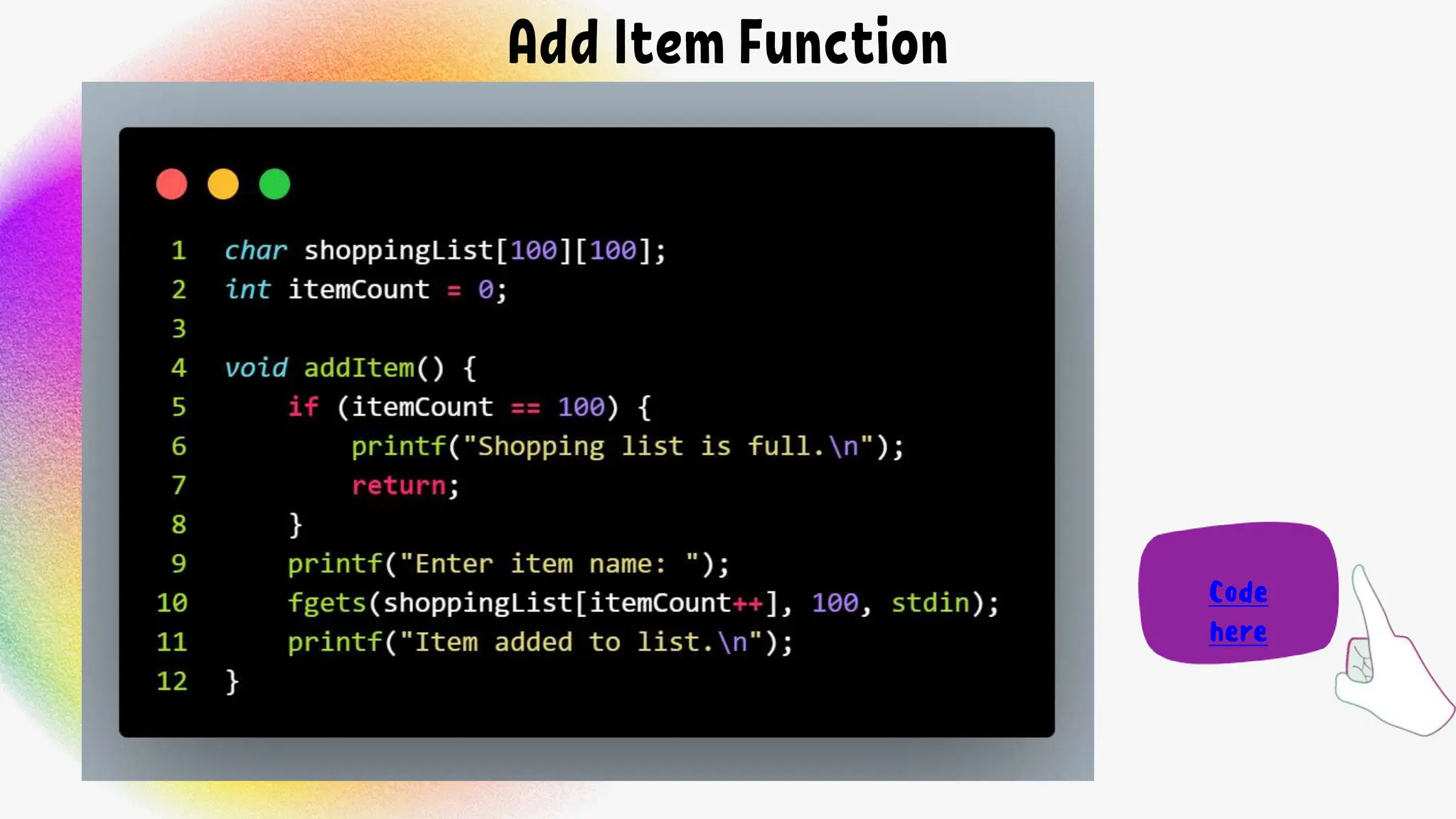 Add Item Function Code here 