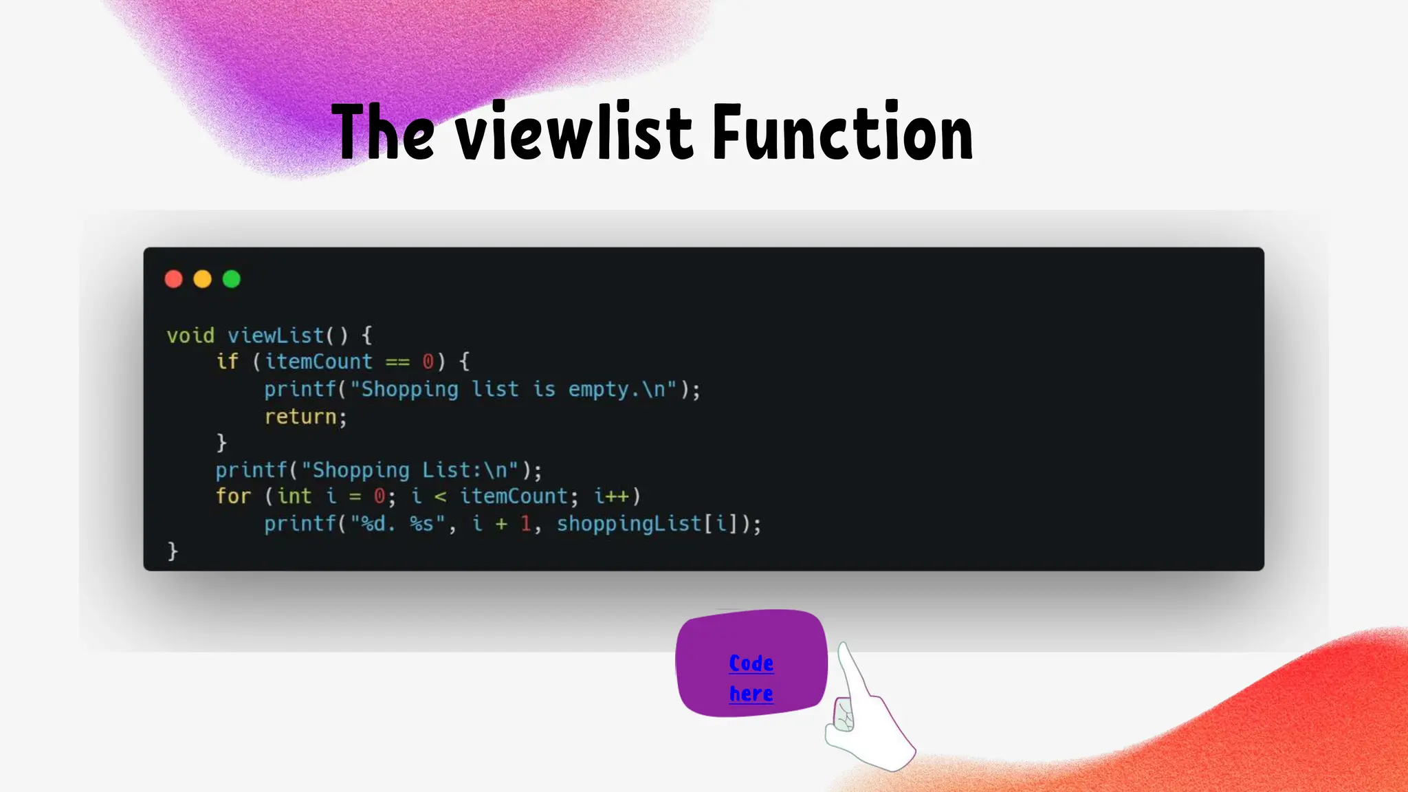 The viewlist Function Code here 