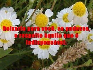 Deixaria para você, se pudesse, o respeito àquilo que é indispensável: 