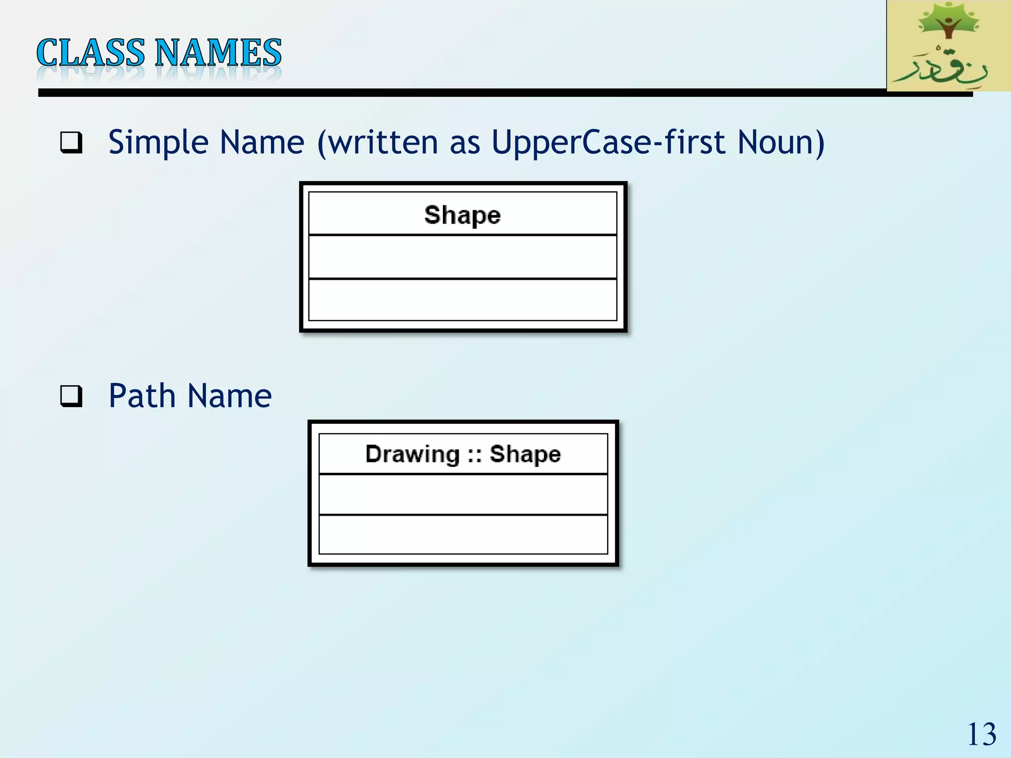 13
 Simple Name (written as UpperCase-first Noun)
 Path Name
 