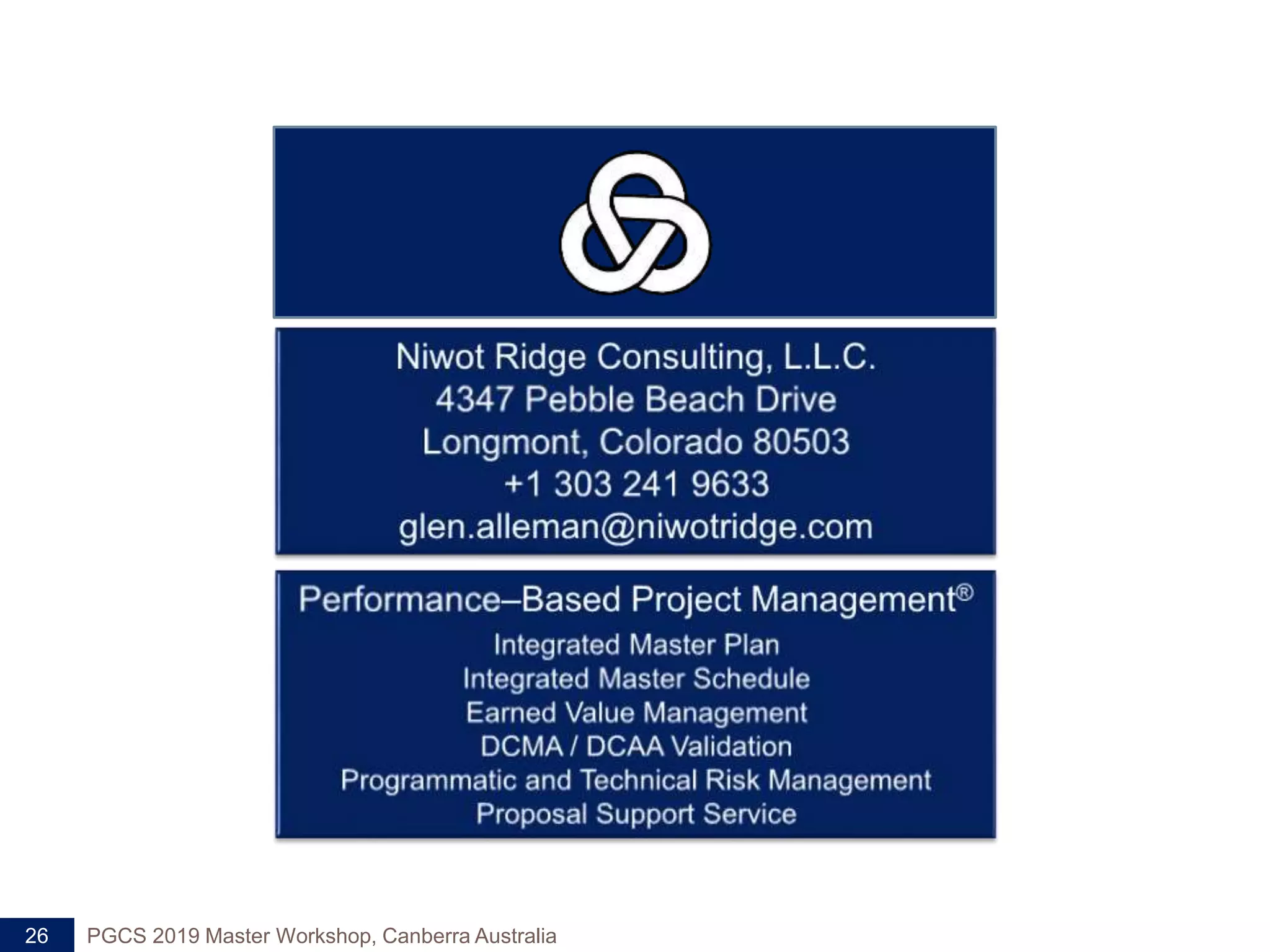 26 PGCS 2019 Master Workshop, Canberra Australia
 