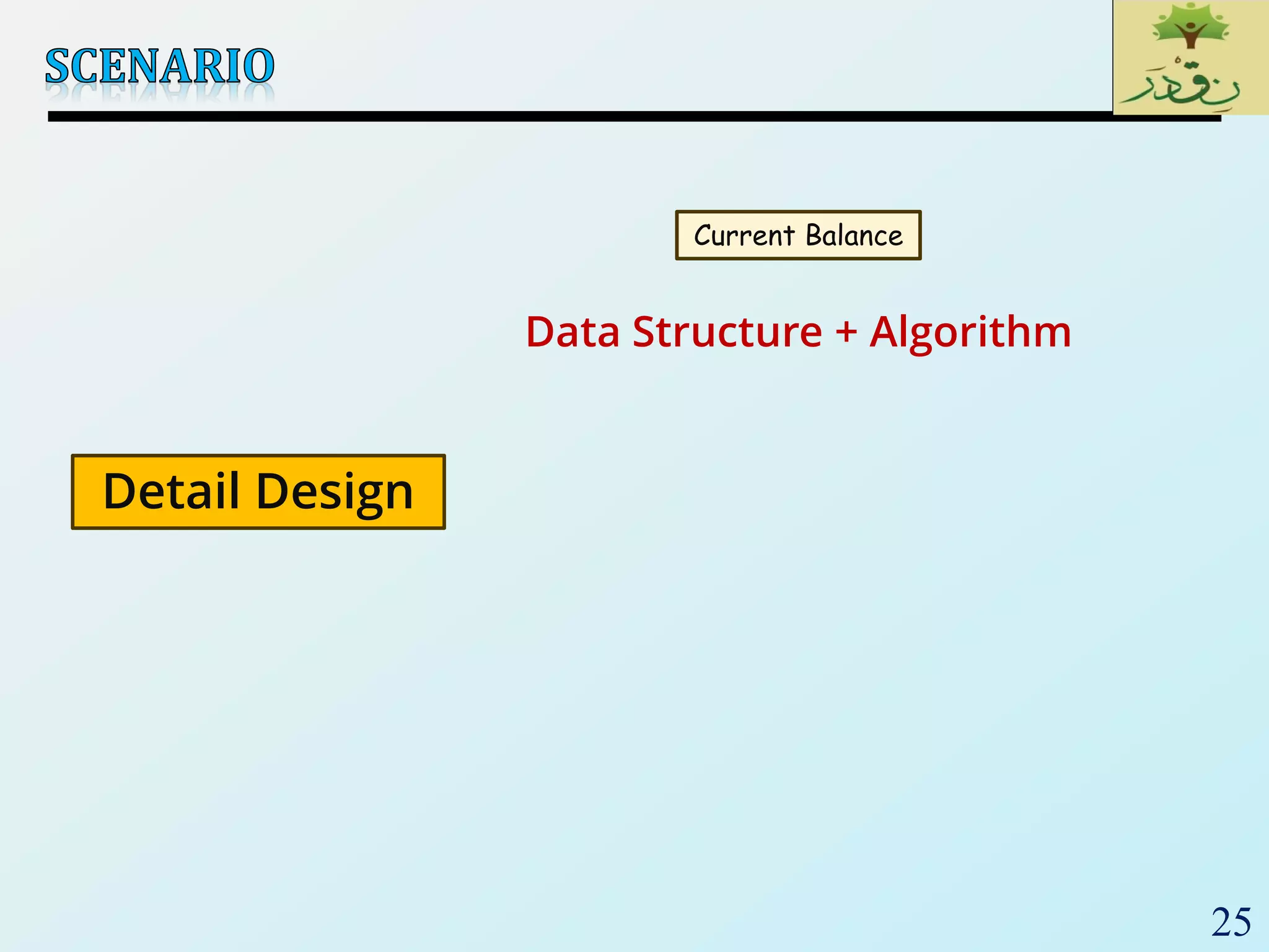 25
Current Balance
Detail Design
Data Structure + Algorithm
 