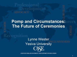 Pomp and Circumstances: The Future of Ceremonies Lynne Wester Yesiva University 